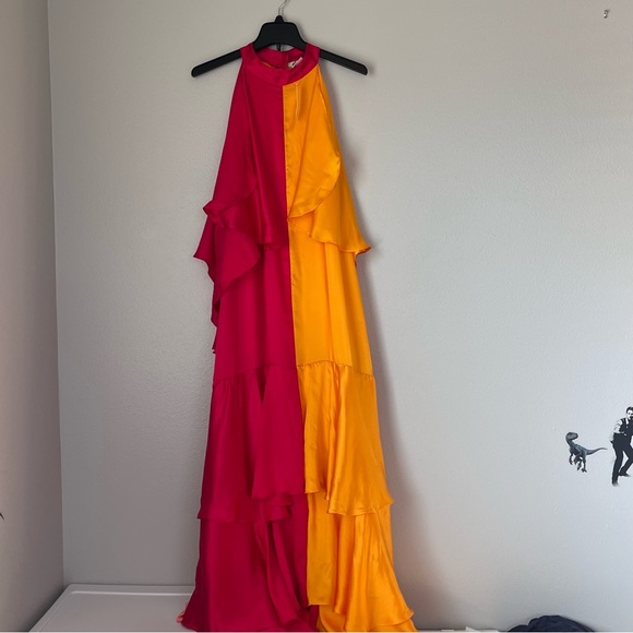 Anthropologie Pinnacle Shruti Sancheti Ruffled Dress Mock Neck Colorblock XL L - Picture 5 of 13